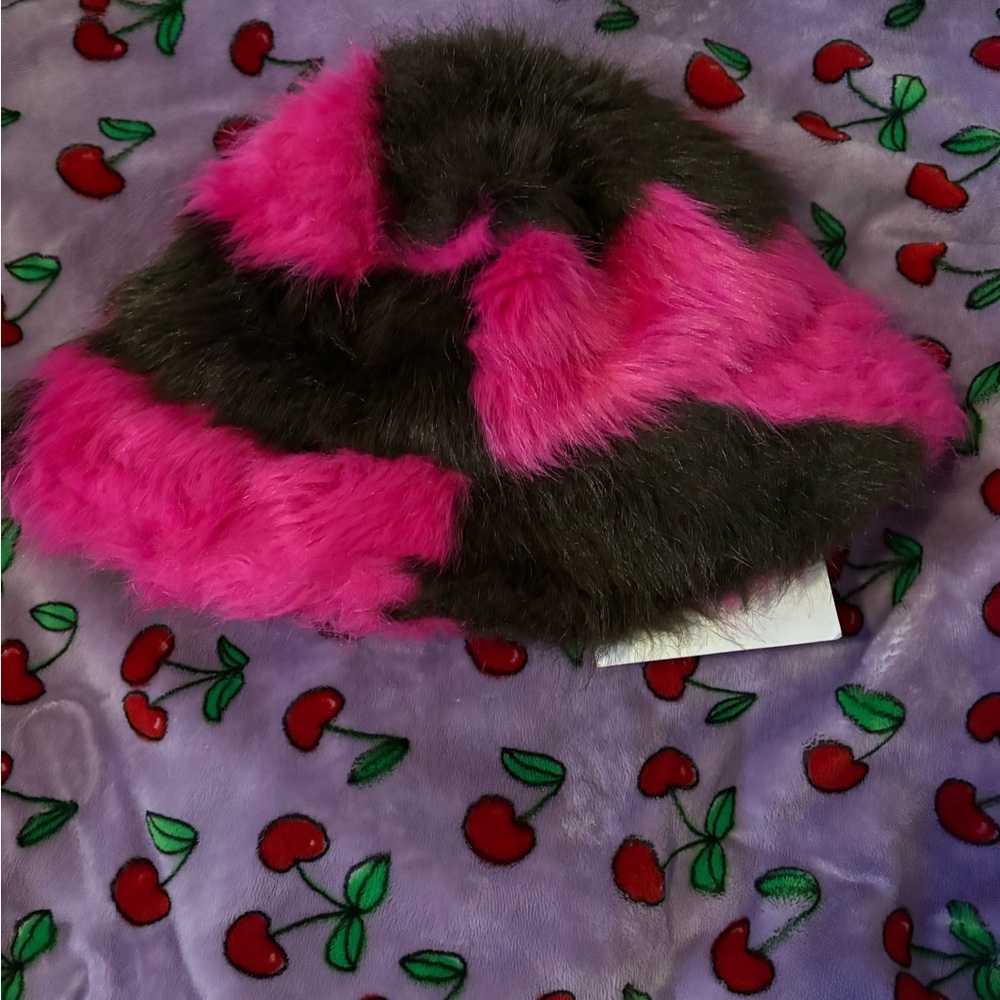 Stand Studio Pink and Black Fur Hat